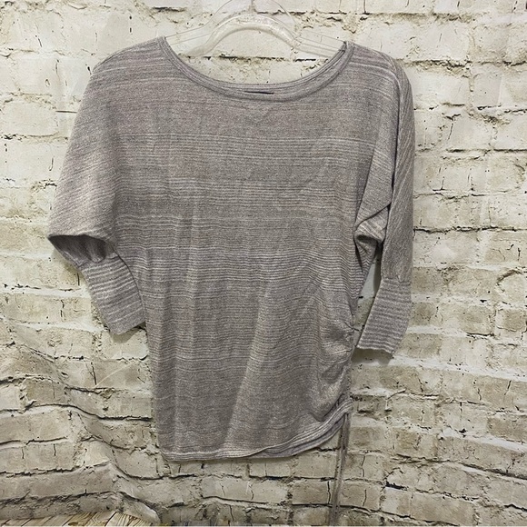 Express Beige Metallic Weave Ruched Side Dolman Sleeve Knit Top - Picture 1 of 7